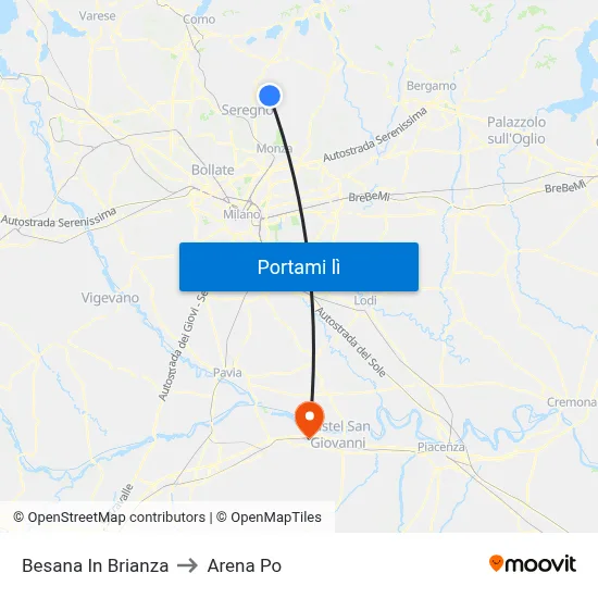 Besana In Brianza to Arena Po map