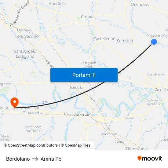 Bordolano to Arena Po map