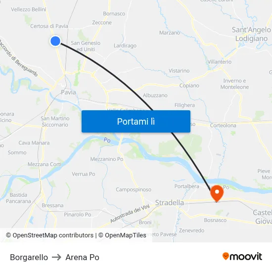 Borgarello to Arena Po map