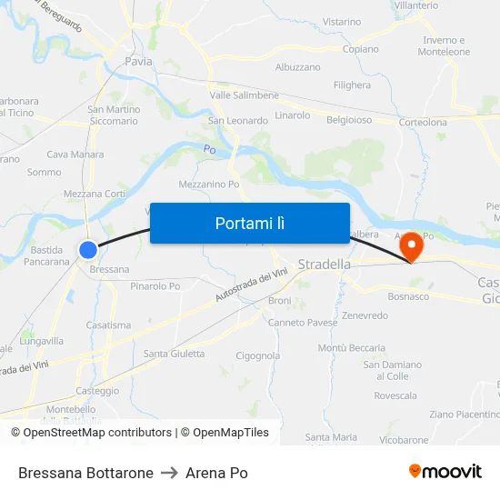 Bressana Bottarone to Arena Po map