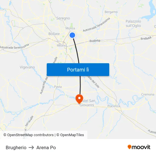 Brugherio to Arena Po map