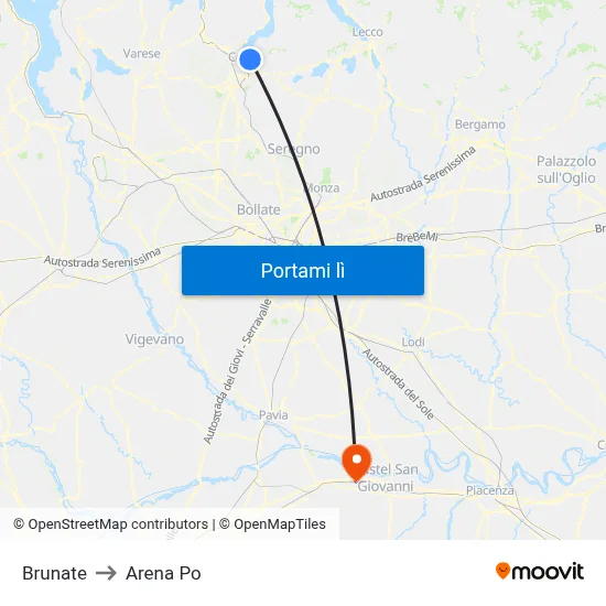 Brunate to Arena Po map