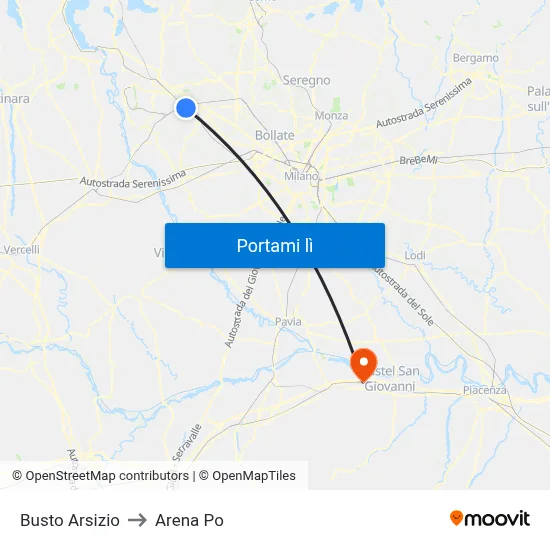 Busto Arsizio to Arena Po map