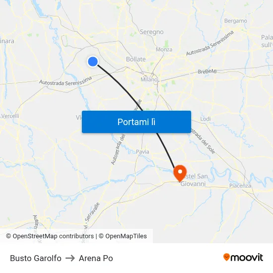 Busto Garolfo to Arena Po map