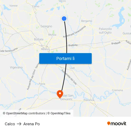 Calco to Arena Po map