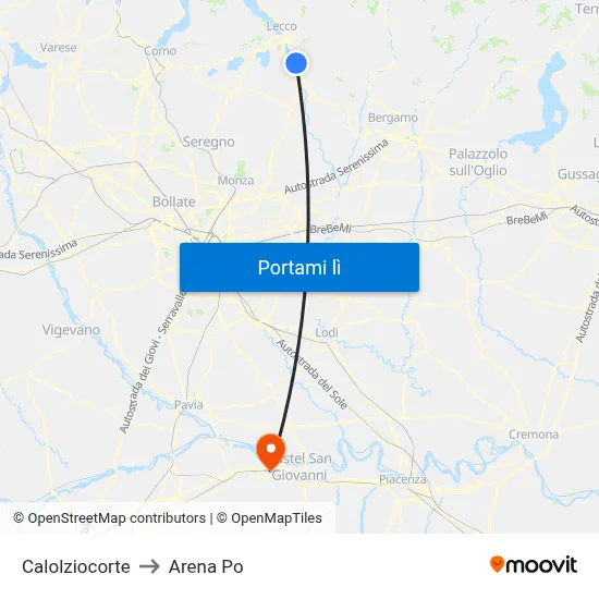 Calolziocorte to Arena Po map