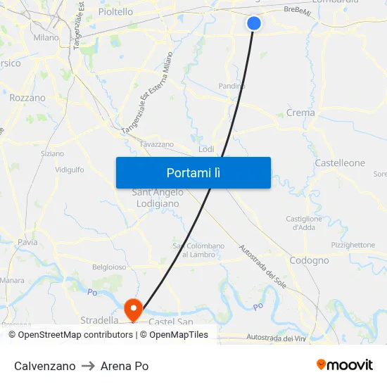 Calvenzano to Arena Po map