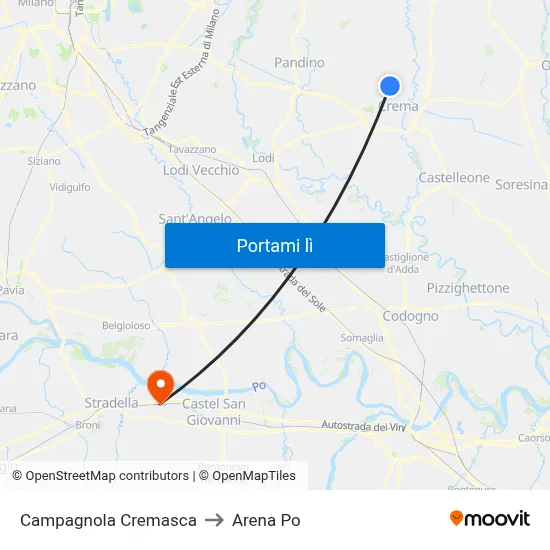 Campagnola Cremasca to Arena Po map