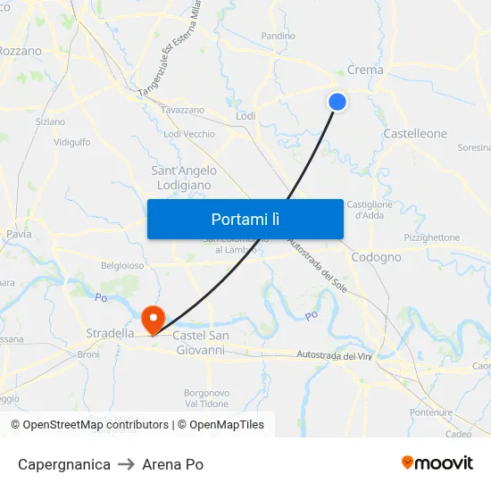 Capergnanica to Arena Po map