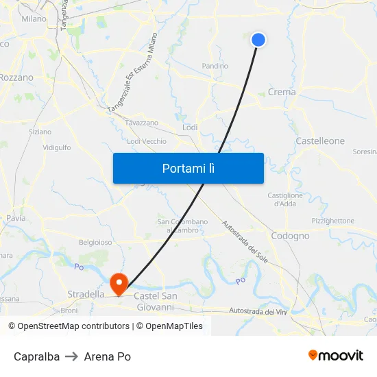 Capralba to Arena Po map
