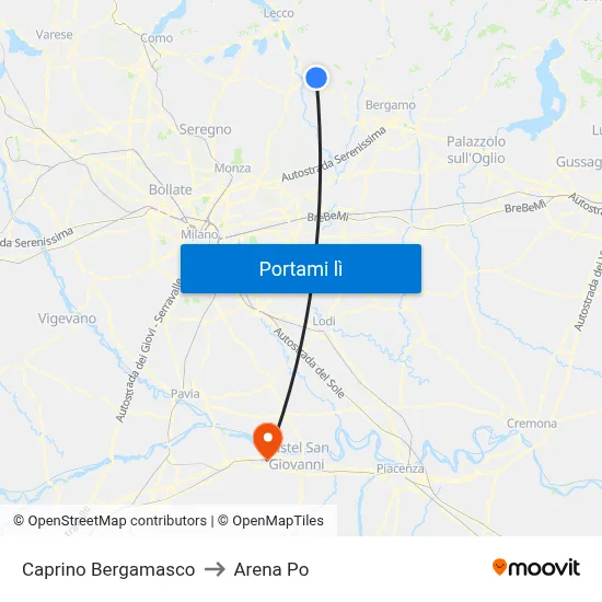 Caprino Bergamasco to Arena Po map