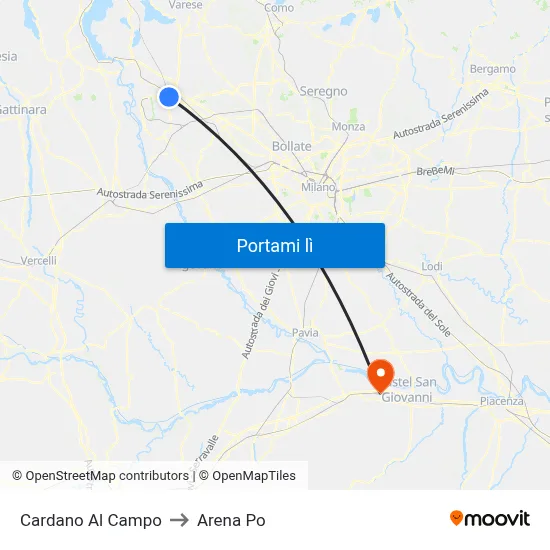 Cardano Al Campo to Arena Po map