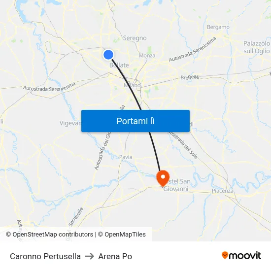 Caronno Pertusella to Arena Po map