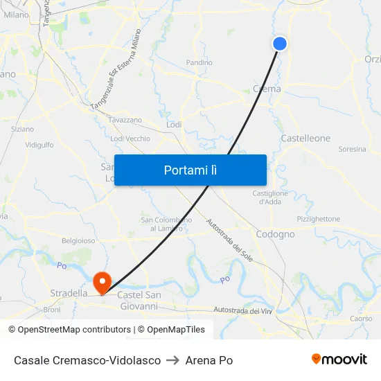 Casale Cremasco-Vidolasco to Arena Po map