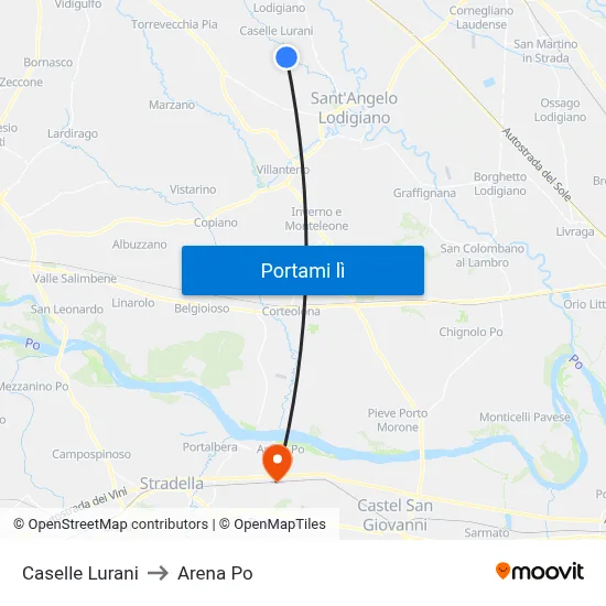 Caselle Lurani to Arena Po map