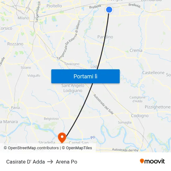 Casirate D' Adda to Arena Po map