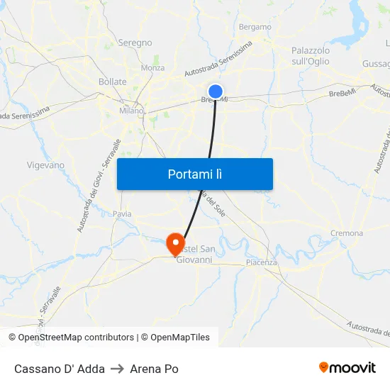 Cassano D' Adda to Arena Po map