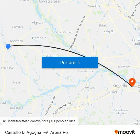 Castello D' Agogna to Arena Po map