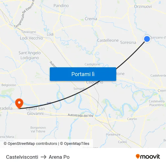 Castelvisconti to Arena Po map