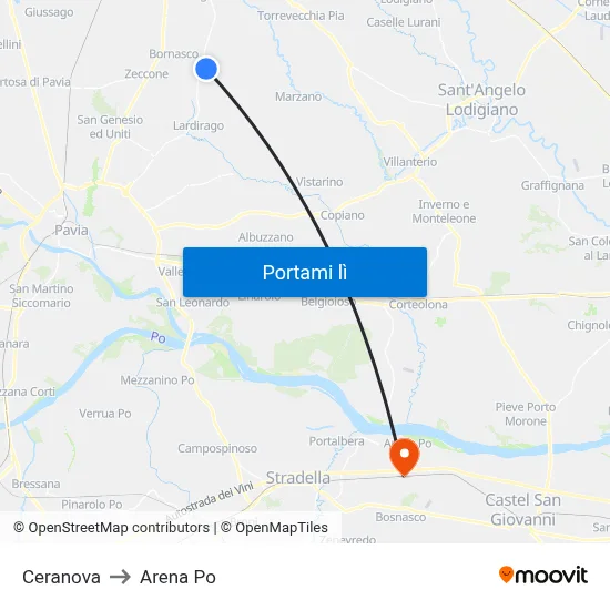 Ceranova to Arena Po map
