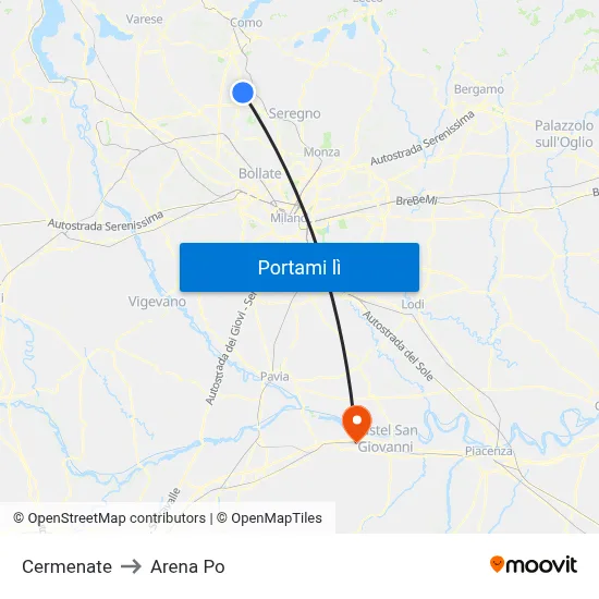 Cermenate to Arena Po map