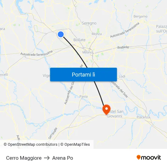 Cerro Maggiore to Arena Po map