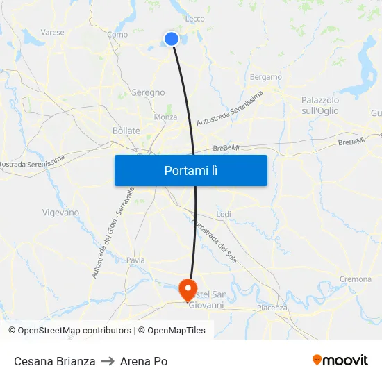 Cesana Brianza to Arena Po map
