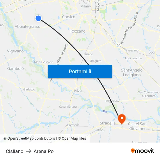 Cisliano to Arena Po map