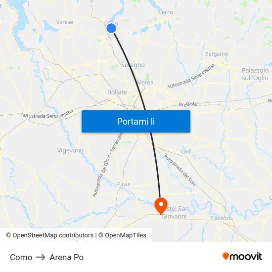 Como to Arena Po map
