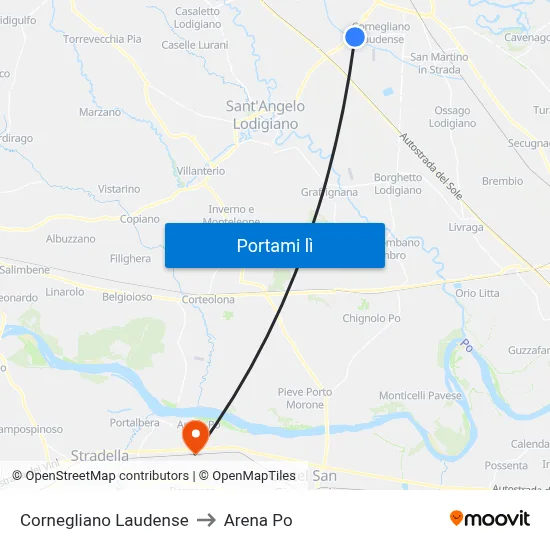 Cornegliano Laudense to Arena Po map