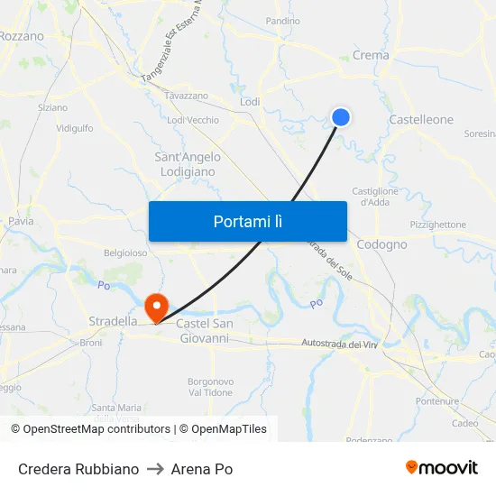 Credera Rubbiano to Arena Po map