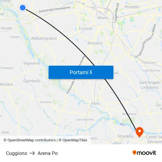 Cuggiono to Arena Po map