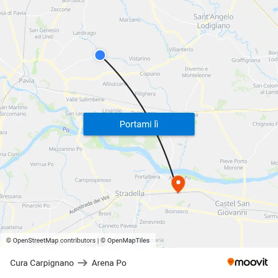 Cura Carpignano to Arena Po map