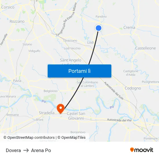 Dovera to Arena Po map