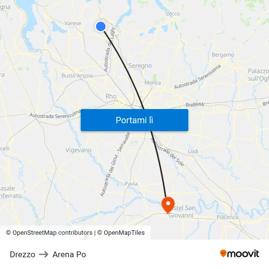 Drezzo to Arena Po map