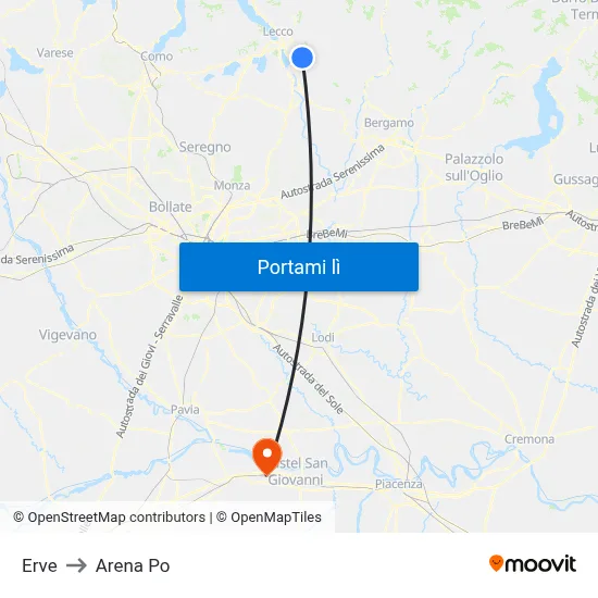 Erve to Arena Po map