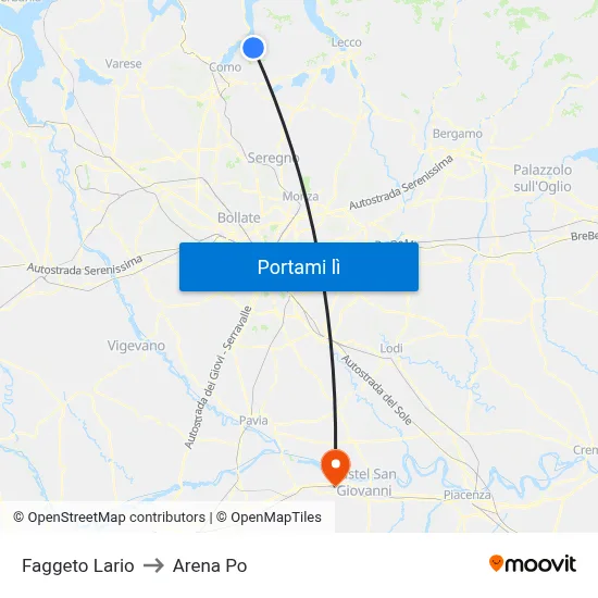 Faggeto Lario to Arena Po map