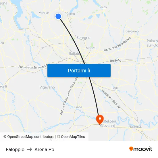 Faloppio to Arena Po map