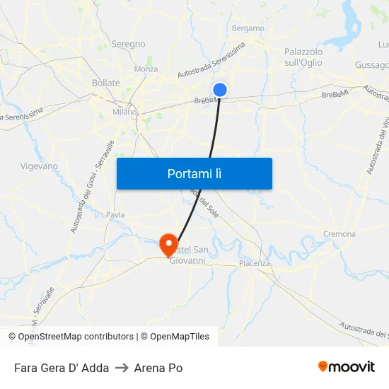 Fara Gera D' Adda to Arena Po map