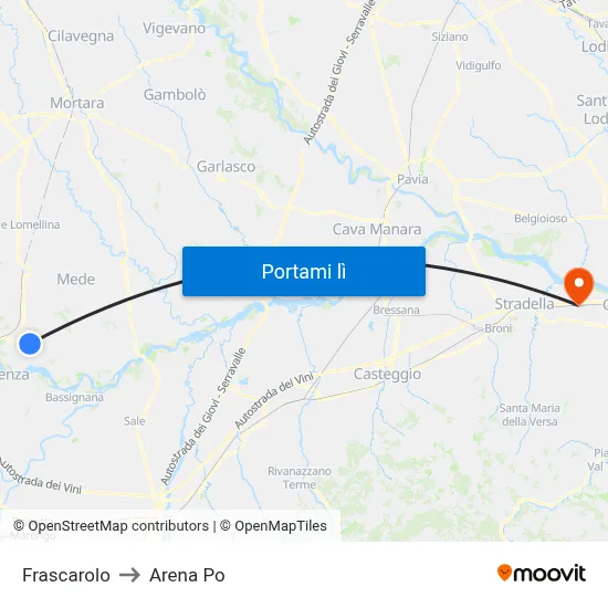Frascarolo to Arena Po map