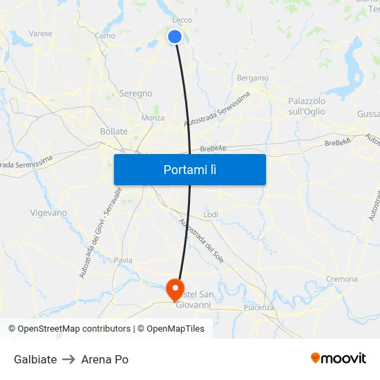 Galbiate to Arena Po map