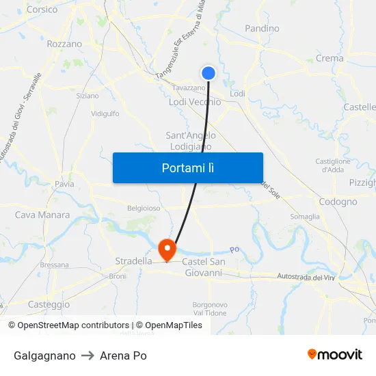 Galgagnano to Arena Po map