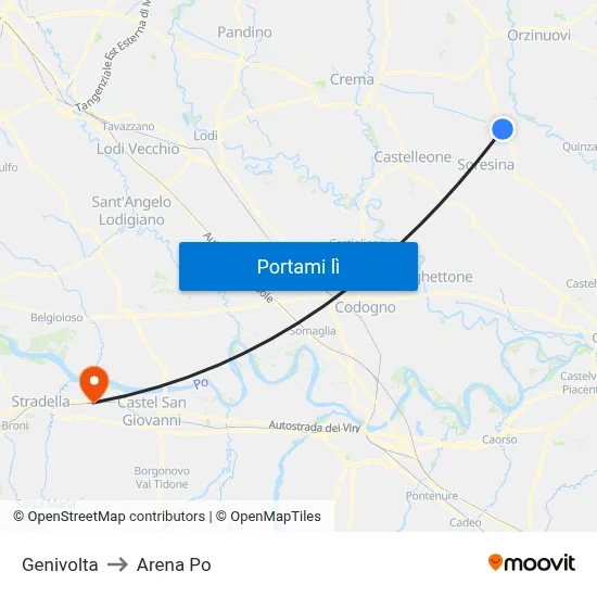 Genivolta to Arena Po map