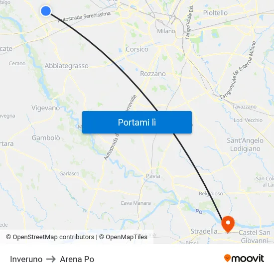 Inveruno to Arena Po map