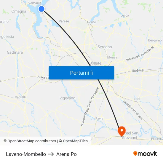 Laveno-Mombello to Arena Po map