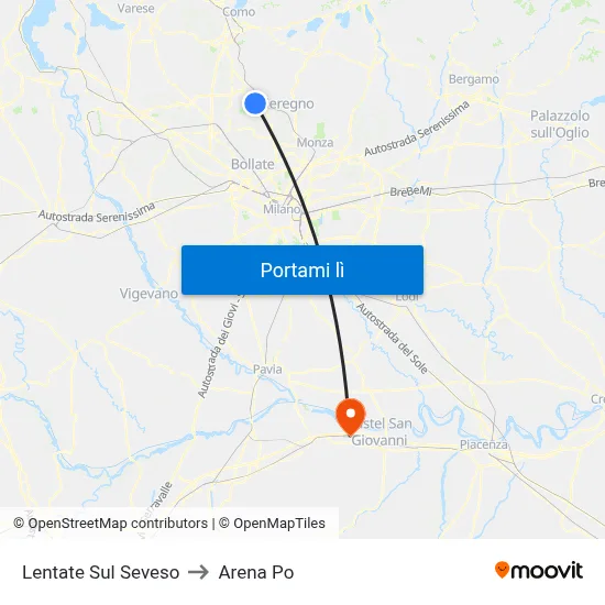 Lentate Sul Seveso to Arena Po map