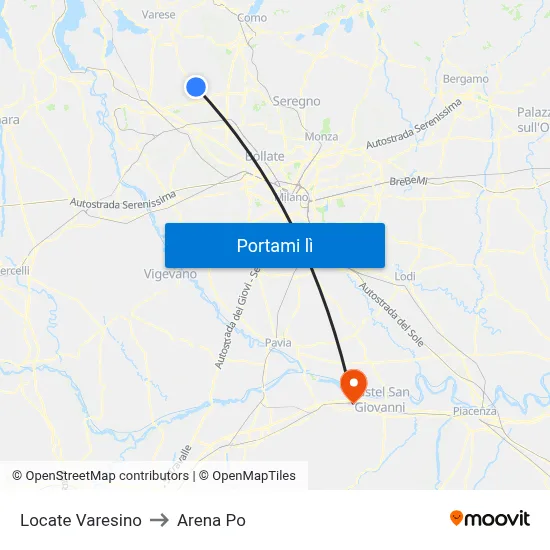 Locate Varesino to Arena Po map