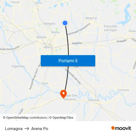 Lomagna to Arena Po map