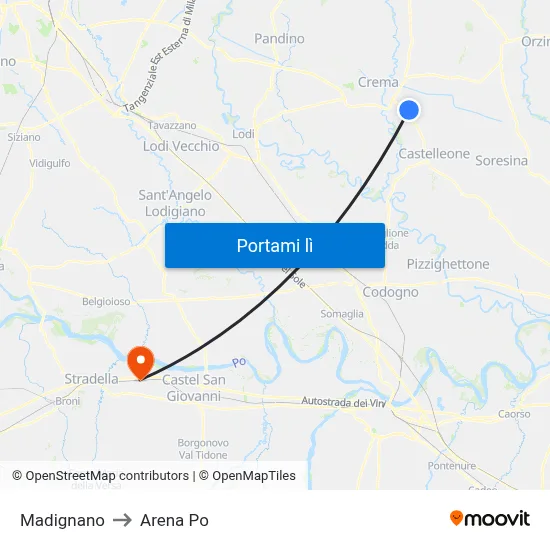 Madignano to Arena Po map