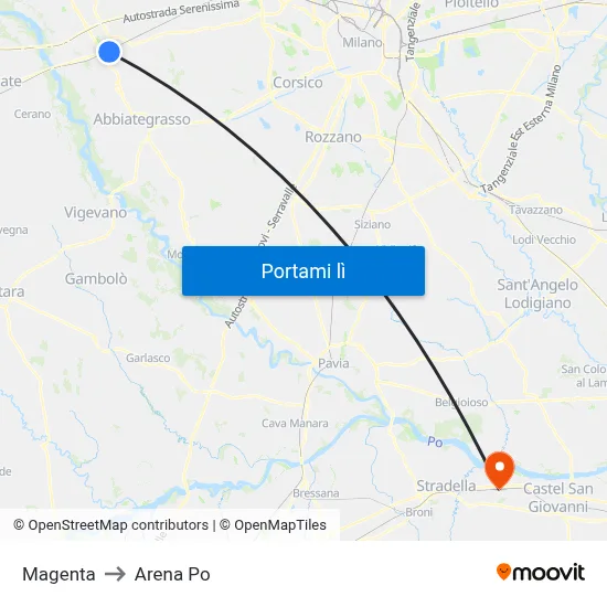 Magenta to Arena Po map